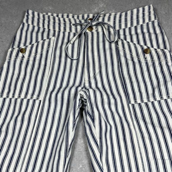 American Eagle Pants Size 10 Blue Striped High Waisted Tapered Leg Cotton - Picture 2 of 10
